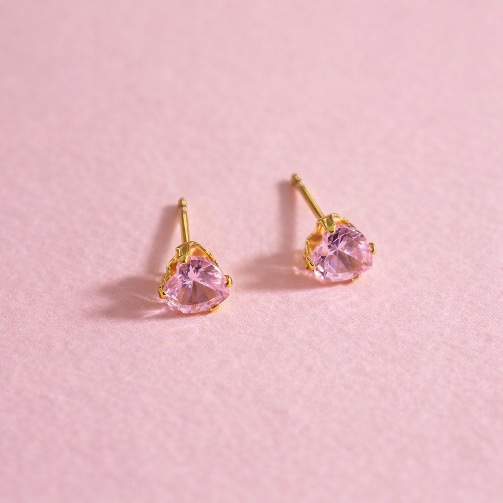 Pink Heart Stud - Gold Plated