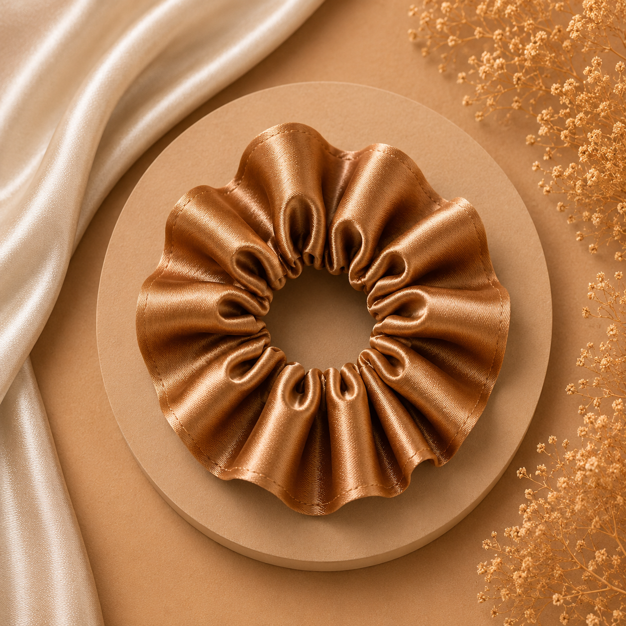 Toffee Glow Satin Scrunchie (one piece)