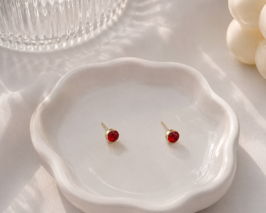 Red Crystal Bezel Stud Earrings