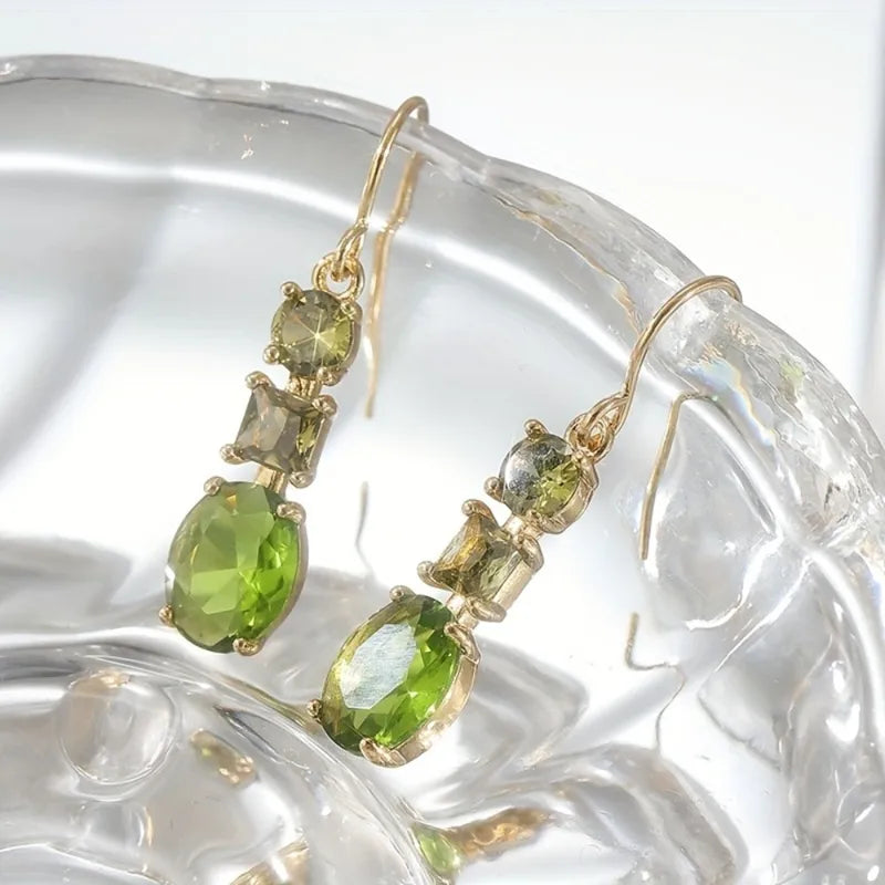 Bohemian Gold Plated Green Drop Earring