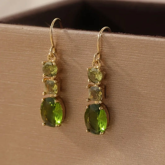 Bohemian Gold Plated Green Drop Earring