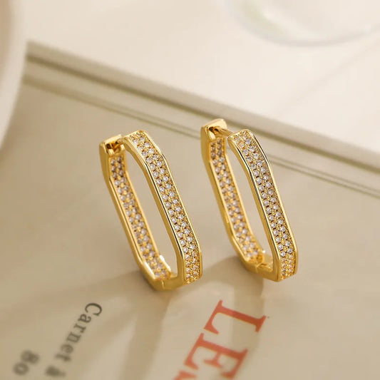 White Geometric Big Earrings - Gold Plated