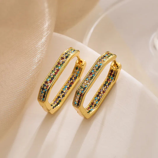Multicolor Geometric Earrings - Gold Plated