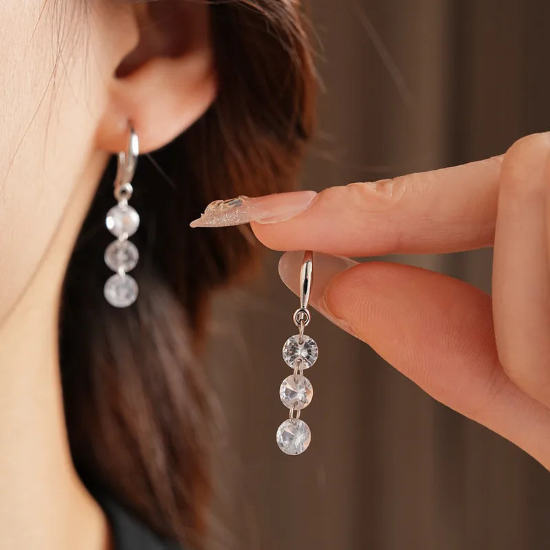 French Three Zircon Tassel Earrings