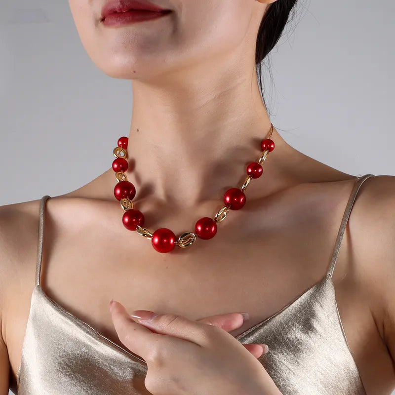 Korean Style Circle Necklace - Red