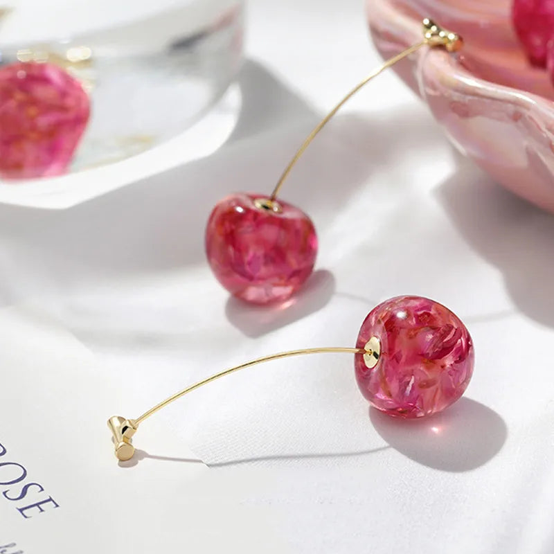 Pink Cherry Drop Earring