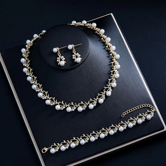 Pearl Necklace and Earring Set - White