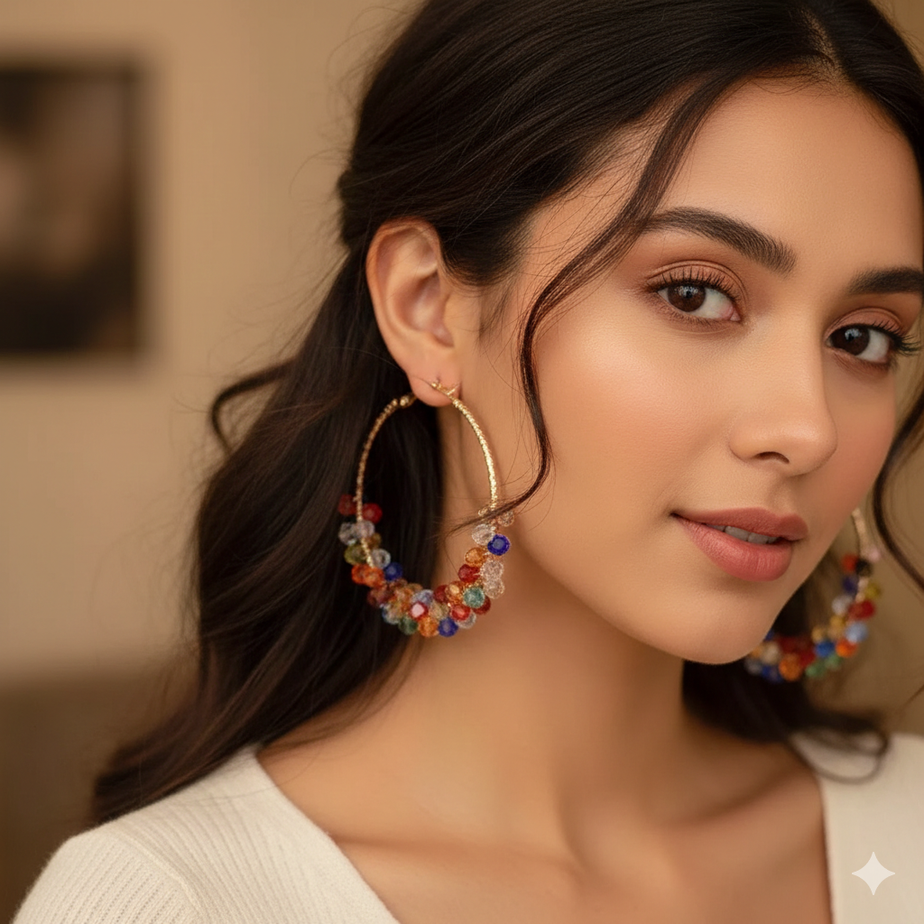 Multicolor Beaded Hoops
