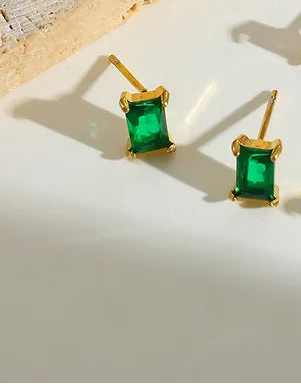 Small Gold-Plated Stud - Gold & Green