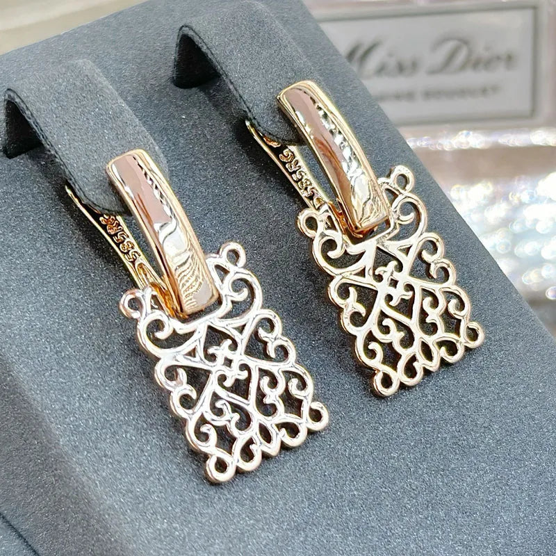 Rose Gold Filigree Drop Earrings