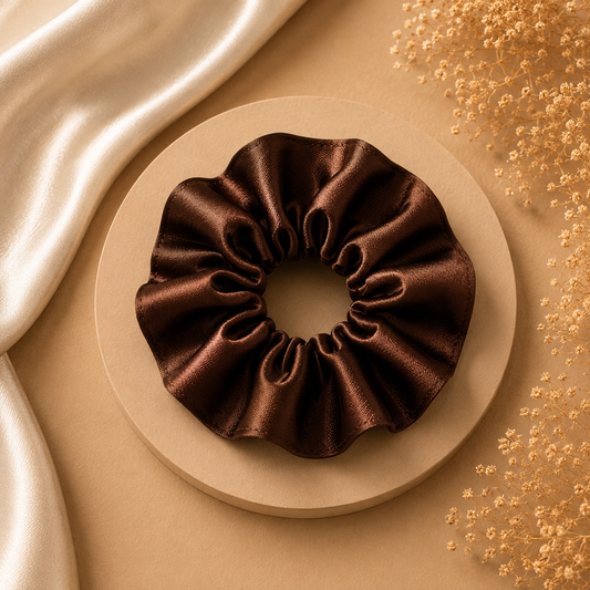 Cocoa Noir Satin Scrunchie (one piece)