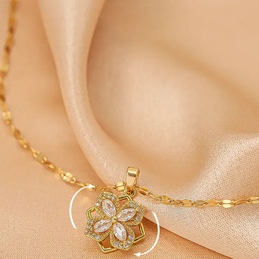 Gold Plated Pendant - Rotating Four Leaf Clover