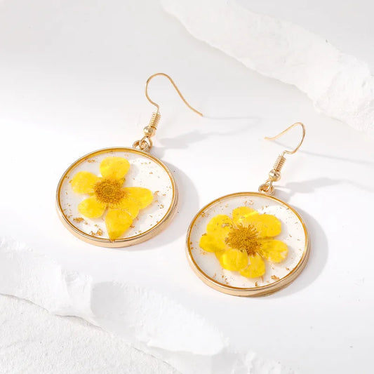 Resin Drop Earrings - Yellow Narcissus