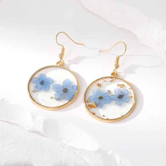 Resin Drop Earrings - Two Little Blue Flowers