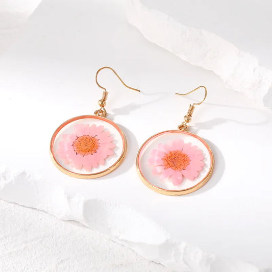 Resin Drop Earrings - Pale Pink Daisy