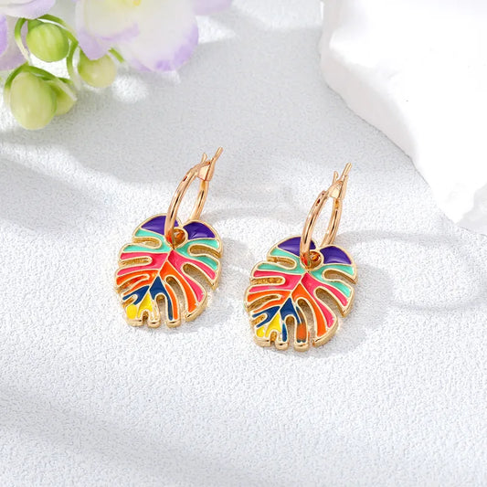 Leaf Drop Earrings - Colored Purple Leaves