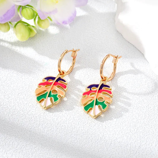 Leaf Drop Earrings - Dark Purple Colored Leaves