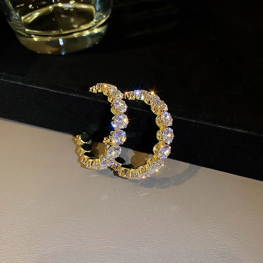 C Shape Zircon Ear Studs - Round White