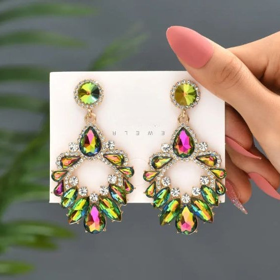 Ethnic Style Earrings - Green Dual Tone