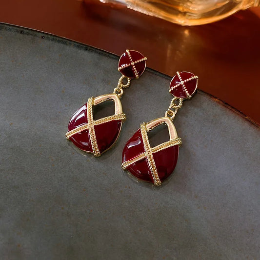 Ethnic Drop Earrings - Red