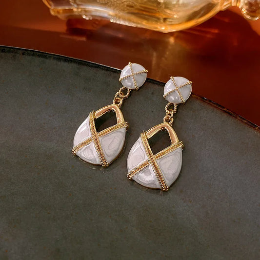 Ethnic Drop Earrings - White