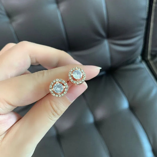 Round Rhinestones Gold-Plated Stud - Rose Gold