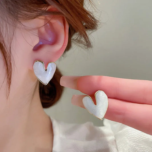 White Love Heart Stud