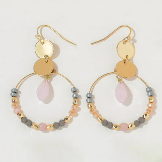 Round Drop Earring - Pink
