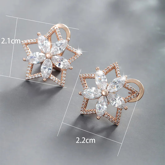 18k Gold Plated Flower Studs - White