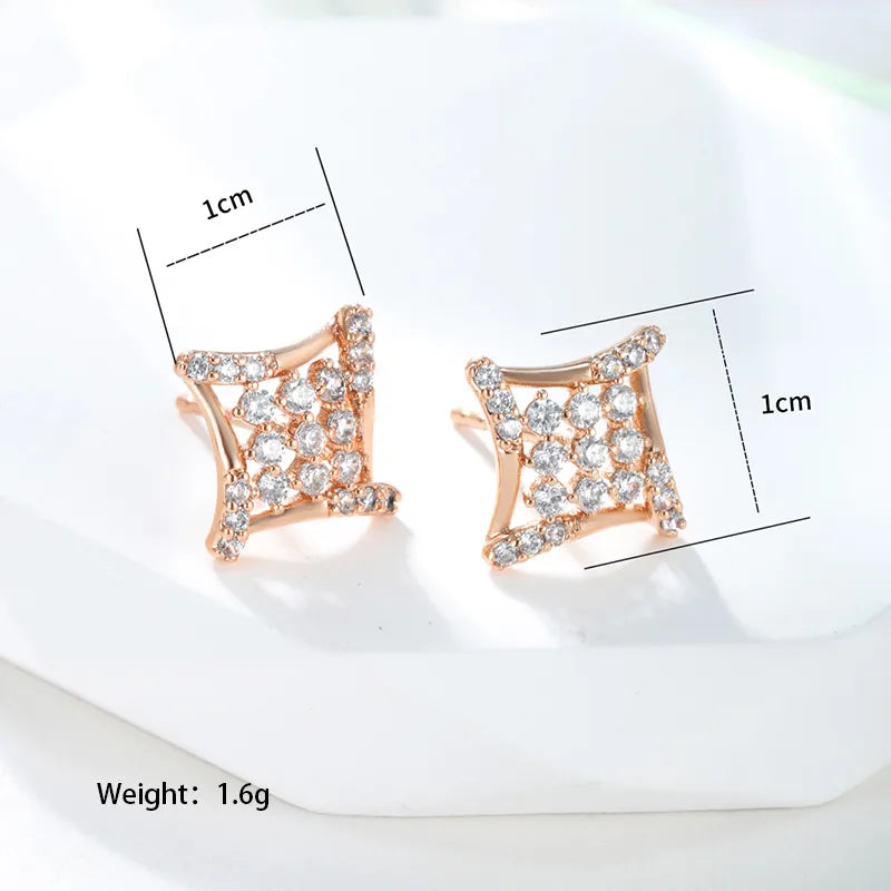 Crystal Grid Gold Plated Stud