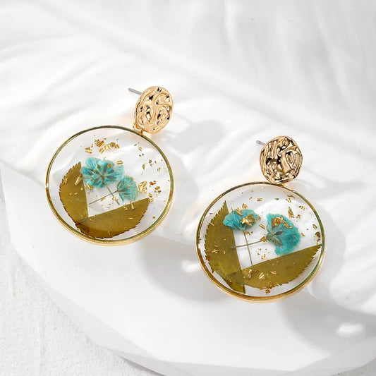 Resin Stud - Lake Blue Two Small Flowers