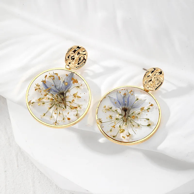 Resin Stud  - Blue and White Flowers