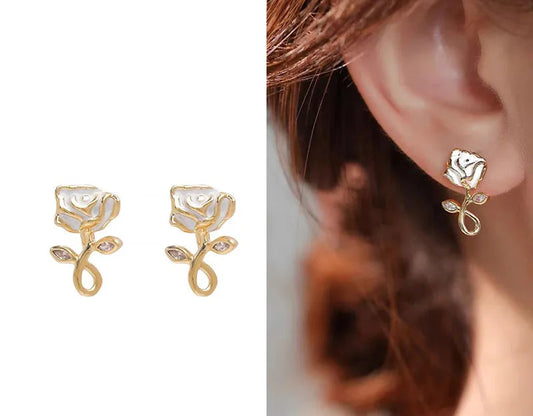 Gold-White Rose Stud