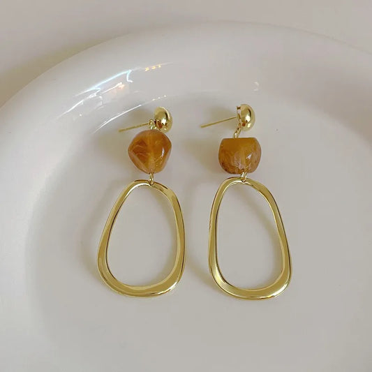 Vintage Style Drop Earrings - Brown
