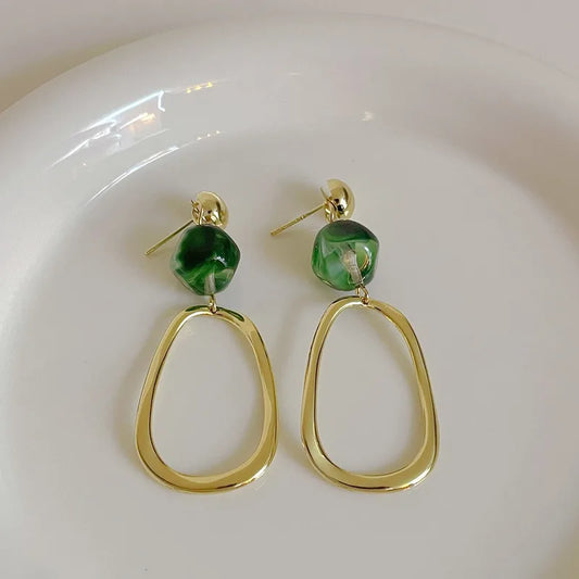 Vintage Style Drop Earrings - Green