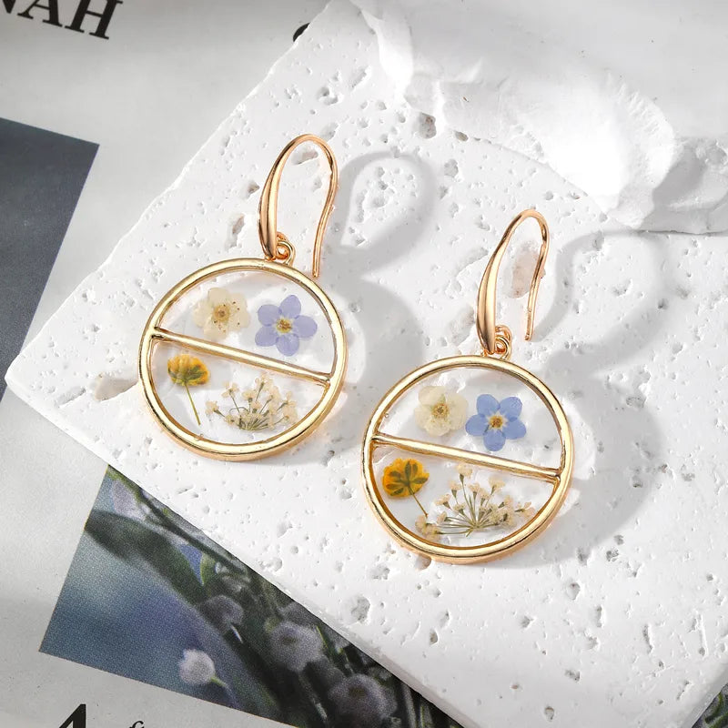 Resin Drop Earrings - Blue and White Small Flowers
