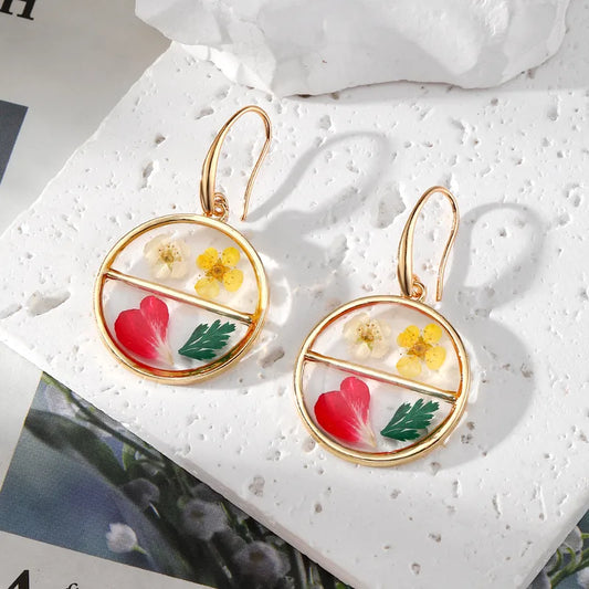 Resin Drop Earrings - Yellow and White Small Flowers