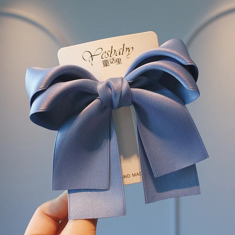 Korean Ribbon Bow Hairpin - Double blue
