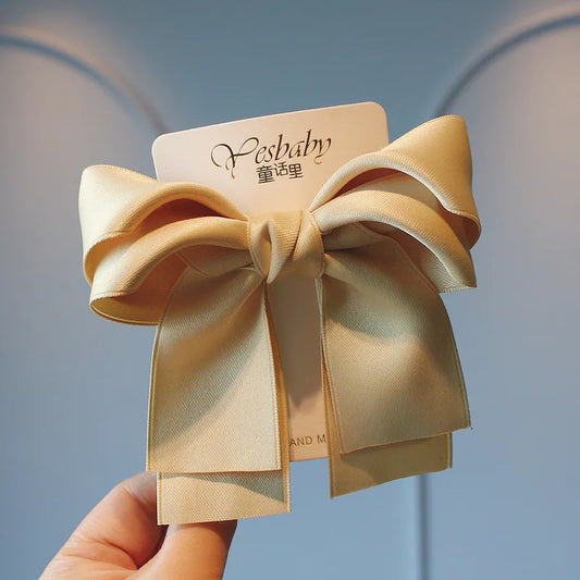 Korean Ribbon Bow Hairpin - Bright Yellow