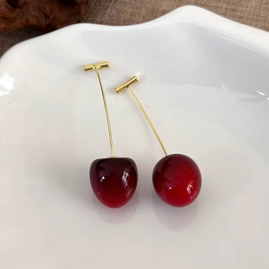Wine Red Small Cherry Earring
