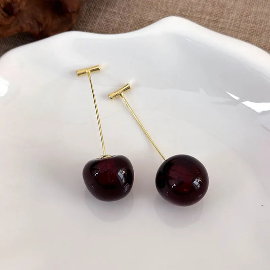 Dark Red Small Cherry Earring