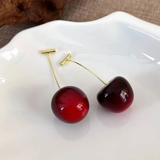 Wine Red Large Cherry Earring