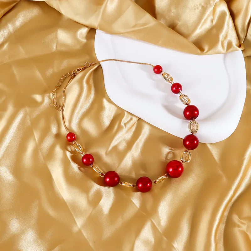 Korean Style Circle Necklace - Red