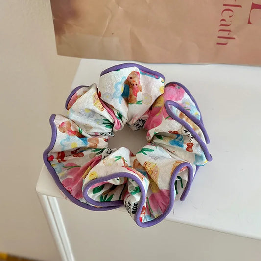 Scrunchie - Purple floral pleated