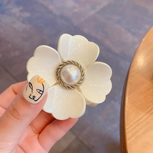 Classic Flower Hair Claws - White