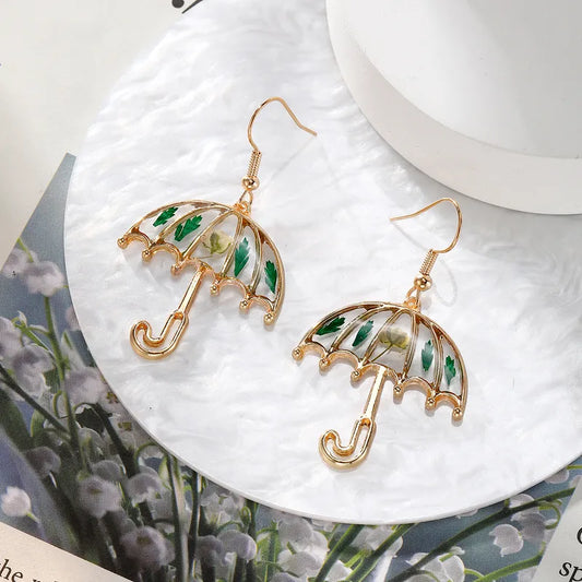 Resin Drop Earrings - A White Flower Umbrella