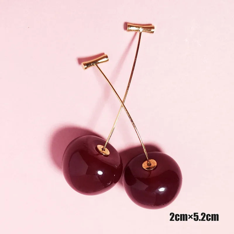 Cherry Drop Earring - Large Purplish Red