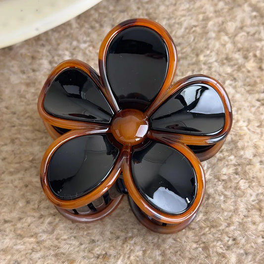 Elegant Plumeria Acrylic Hair Claw - Black Flowers