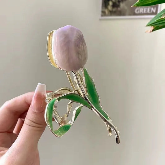Modern Hair Claws - Purple Green Leaves