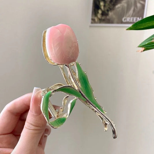 Modern Hair Claws - Pink Green Leaves